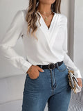 Shooting 2025 Autumn And Winter Elegant Solid Color Cascading V Collar Long Sleeve Shirt Women's