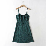 Summer Brown Floral Print Backless Sling Dress Summer Woman Adjust Spaghetti Strap Short Dresses Beach Holiday