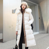 Winter New Down Cotton Clothing Female Long Over The Knee Big Hair Korean Version Slim Thin Belt Coat Cotton-Outfit