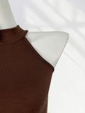 Fongt Lace Cut Shoulder Sleeveless Top Elegant Morde Cotton Sexy Tight Stretch Scarf Collar Vest-Outfit