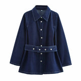 Fongt For Women's INS Burst Belt Collar Denim Jacket + Trousers Set