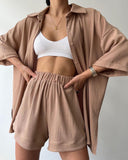Fongt New Personalized Open Fork Mid-Sleeve Shirt Shorts Set