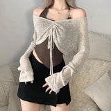 Fongt 2023 Summer New Women's Fashion Sexy Trend Wind Two-Piece Strap Waist Crop T-Shirt-Outfit