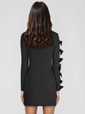 Long Sleeve Bow Cut Out Solid Mini Dress-Outfit