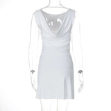 White Open Back Solid Mini Dress-Outfit
