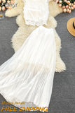 Chiffon Two Piece Sets Women Summer Sleeveless Tank Tops Blouse and Pleated Long Skirts Outfits Ladies Elegant