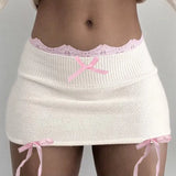 Girl Style Belt Collision Color Small Bow Knot Woolen Skirt 2023 Spring / Summer New Sexy Buttocks