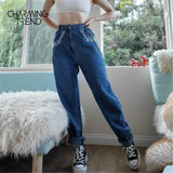 Women's embroidered jeans Chic 2020 New mid-waist pocket Casual Denim pants straight girl jeans trousers