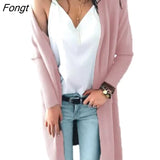 Jacket Autumn and Winter New Double Pocket Medium Length Knitted Cardigan Sweater Women Cardigan Women Knitted
