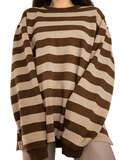 Vintage Striped Oversized Pullover Sweatshirt-Outfit