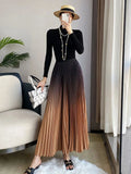 Gradient Pleated Long Skirt-Outfit