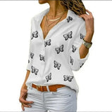 Long Sleeve Solid V-Neck Chiffon