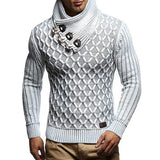 Fongt Men's Autumn And Winter Wish Explosive Leather Buckle Turtleneck Knit Jumper Sweater