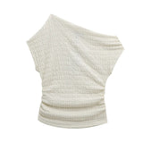 Spring Knitted Slimming Blouse Solid Color Texture Trousers Set 5039346-Outfit
