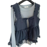 Small Belly Covering Casual Ruffle Sleeveless Western Style Two-piece Suit-Outfit