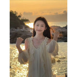 Fongt Niche Design Feels The Shoulder Dress Summer Seaside Holiday Wind Beautiful Long Dress