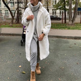Notched Collar Hairy Shaggy Faux Fur Long Teddy Coat Ivory Woman Shearling Fluffy X-Long Jackets Keep Warm