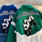 Embroidery Patchwork Denim Varsity Jacket-Outfit