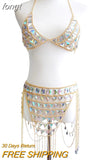 Rhinestones Two Piece Outfits Women Hollow Out Tank Top Link Chain Tassels Skirts 2 Piece Set Party Club Summer