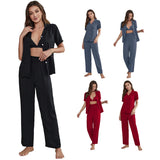 Fongt Female Spring And Summer Short-Sleeved Cardigan Home Clothing Three Sets Outside Wear-Outfit