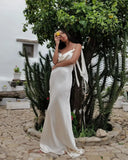 White Satin Strap Backless Maxi Dress-Outfit