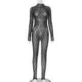 Fongt Autumn And Winter Women's High-Collar Lace Sexy Hollow Perspective Socks Zipper