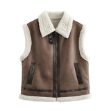 Fongt Women's Clothing 2025 Autumn And Winter New Fur One-Piece Velvet Splicing Vest Vest