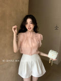 Fongt Xixi 2025 Summer New Korean Version Of The Temperament Flowers Chiffon Short-Sleeved Shirt Women Top Women 89378