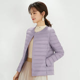 Autumn Winter New Light Down Jacket Female Round Collar Change V Collar Liner Long Sleeve Without Collar White Duck Down Short Coat Tide-Outfit