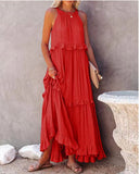 Fongt Summer New Holiday Wind Lotus Leaf Side Long Dress Swing Flowing Beach Dress Woman