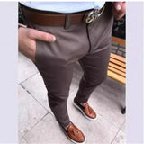 Fongt Trendy Men's Self-Fit Suit Pants Youth Solid Trousers Nine-Legged Business Leisure