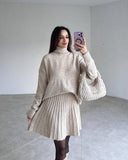 Fongt Winter New Solid Color High-Collar Lazy Knitwear Design Skirt Dress Suit