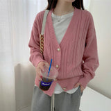 And Winter New Cashmere V-Collar Twist Sweater Women's Korean Version Lazy Cardigan Jacket-Outfit
