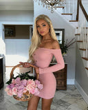 Color Off Shoulder Long Sleeve Sexy Slash Neck
