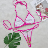Fongt 2023 New TIKTOK Swimsuit Sexy Love Crystal Diamond Bikini Straps Thong Female