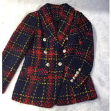 QUALITY New Stylish 2023 Designer Blazer Women's Double Breasted Lion Metal Buttons Plaid Tweed Wool Blazer Outer