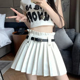 Bow Solid High Waist Pleated A-line Skirt-Outfit