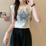 Heavy Industry Embroidered Sleeveless Shoulder T-Shirt Women 2025 Summer New Ins Knitted Vest