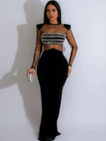 See Through Mesh Patchwork Party Evening Dresses Woman Elegant Night Club Birthday Diamonds Rhinestone Formal Prom Dress-Outfit