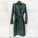 Fongt Autumn And Winter New Star Fashion Double Buckle Belt Repair Long Leather Wind Coat