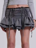 Fongt 2025 Fashion New Striped Lotus Side Draw With Sexy Lace Design High-Rise Half-Dress