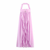 Fongt Women's Explosive Holiday Style French Romantic Fashion Lace-Up Neck Dress