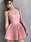 Pink Sweet Sexy Dress Women Backless Korean Fashion Party Mini Dress Female Bodycon Casual Pretty Pleated Dress 2023