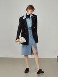 Women Irregular Split Denim Skirts New High-waisted Straight Long Denim Blue Skirts Simple Asymmetric Waist