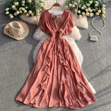 Fongt Niche Design Cross V Collar Small Flying Sleeves To Show Thin Chiffon Dress Super Fairy Leaves Side Dress