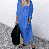 Women Long Shirt Dress Spring Summer Long Sleeve Loose White Dresses Casual Lapel Button Side Split Dresses Female Vestidos