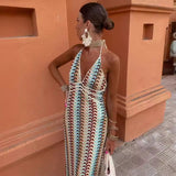 Fongt Women's Explosive V-Neck Crochet Sling Striped Back Dress Party Is Thin