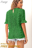 Hollow Out Lace Blouse Shirts Women Summer 2023 V Neck Short Flare Sleeve Blouse Ladies Top Solid Sexy Boho Blusas