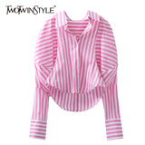 Casual Irregular Pink Striped Shirts For Women Lapel Long Sleeve Korean Straight Blouses Female 2021 Summer