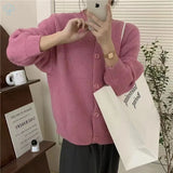 Collar Solid Color Knitted Button Cardigan Women's Long Sleeved Autumn New Style Loose Lazy Casual Sweater Jacket-Outfit